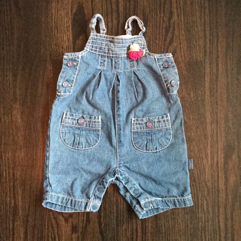 Pumpkin Patch Denim Overalls with Rose detail - 0-3M